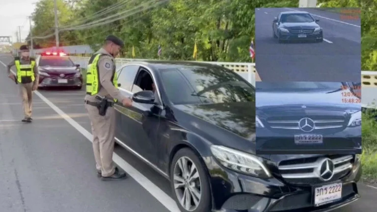 Buriram Highway Police Crack Down On Driver Using Deceptive Number Plate Sticker