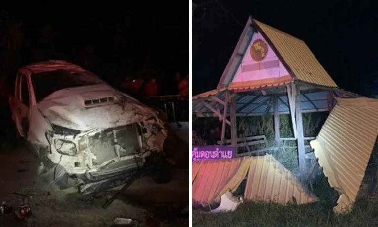 Pick-up Truck Wrecks Government-Owned Rest Spot In Nakhon Ratchasima