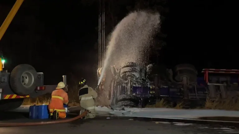 Fuel Tanker Overturns In Surin Causing Potential Explosion Risk